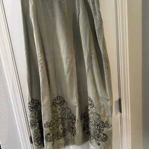 Soft Surroundings Sage Green Embroidered Maxi Skirt